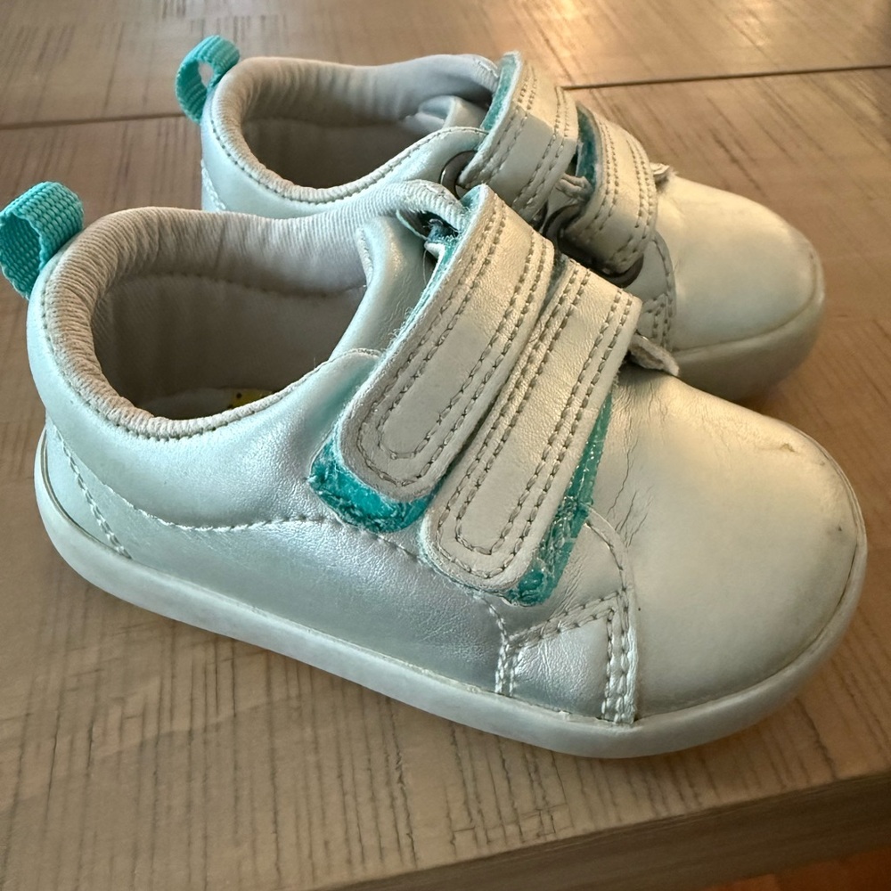 Chic White and Teal Baby Walker Shoes